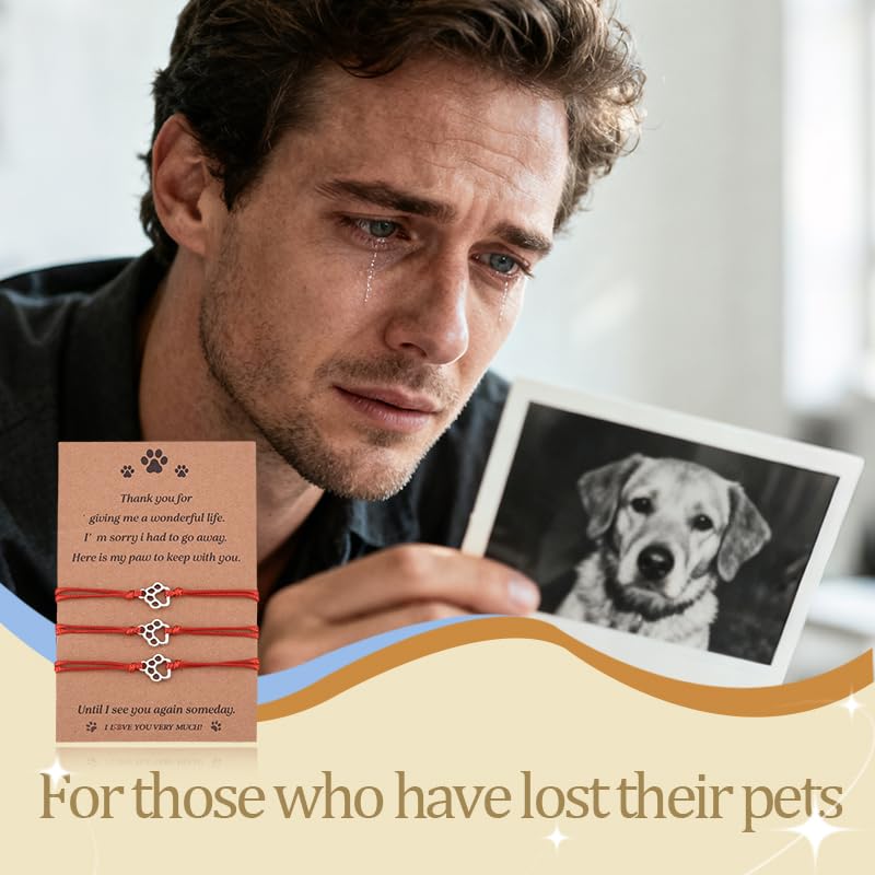 Pet Memorial Gifts Bracelets for Loss of Dog Cat Symapthy Gift for Dog Cat Lovers Passing Away Gifts Paw Print Bracelet - color: Red