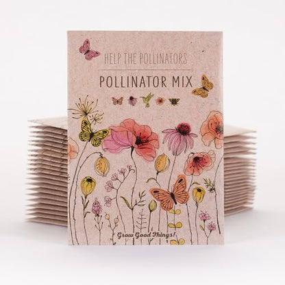 Bentley Pollinator Mix - Pre-Filled, Non-GMO, Non-Coated Butterfly Packets - 25 Annual Wildflower Seeds - Perfect Eco-Friendly Gift