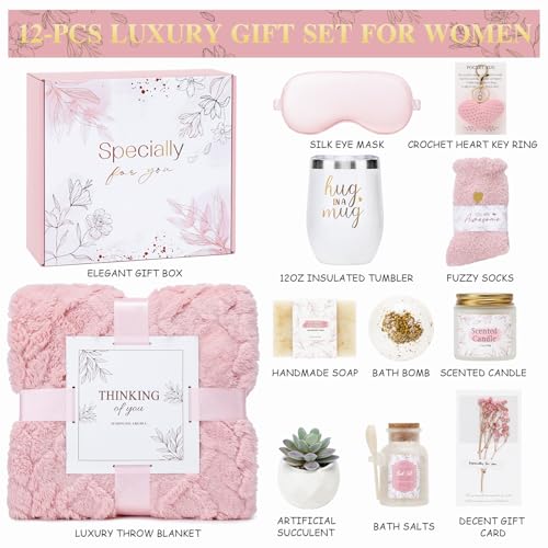 Get Well Gifts for Women Self Care Gifts Basket - Relaxing Spa Care Package After Surgery Feel Better Sympathy Mothersday Birthday Gift for Her Mom Sister Friend Wife (Pink) - color: Pink