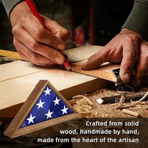 ASmileIndeep Flag Display Case - 5' x 9.5' Veteran Burial Flag Solid Wood Shadow Box with HD Tempered Glass & Wall Mount, Folded Triangle Flag Frame for Funeral, Light Oak - size: For 5' x 9.5' Flag-Oak