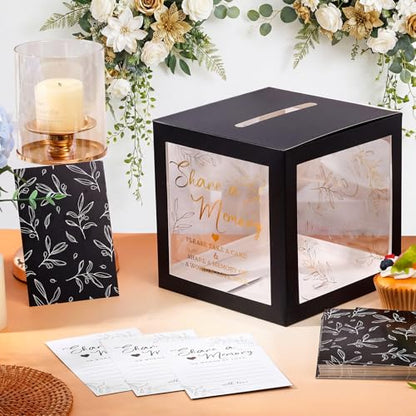 Pajean 50 Pcs Greenery Share a Memory Card, Celebration of Life Cards Box - color: Black Gold