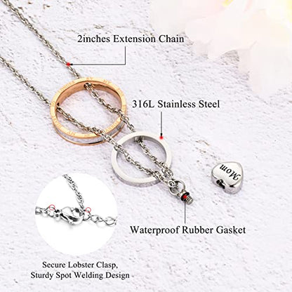 XIUDA Cremation Urn Necklace for Ashes Eternal Memory Carved Keepsake Stainless Steel Urn Jewelry Memorial Ash Holder - color: Silver&Rose Gold-MOM