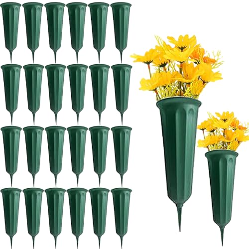 24 Pack Cemetery Vases for Grave Cemetery Vases with Spikes Flower Holder for Cemetery Cemetary Vase Grave Flower Holder Grave Flower Holder for Cemetery Green - color: Grass Green