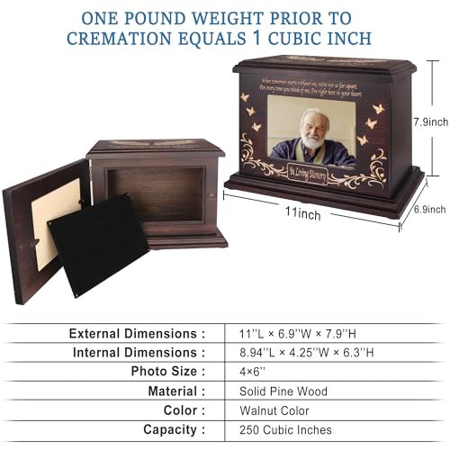DGDCDV Cremation Urns for Human Ashes Male Female with Photo Frame | Large Wooden Memorial Urns for Adult Woman Men Human Ashes, Decorative Burial Funeral Urns Box and Caskets for Ashes