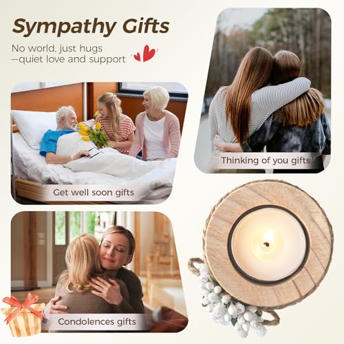 Sympathy Gifts for Loss of Loved One - No Words Just Hugs Wooden Tealight Candle Set Holder, Bereavement, Grief & Remembrance Gift for Grieving Friends Women