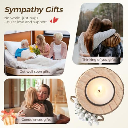 Sympathy Gifts for Loss of Loved One - No Words Just Hugs Wooden Tealight Candle Set Holder, Bereavement, Grief & Remembrance Gift for Grieving Friends Women