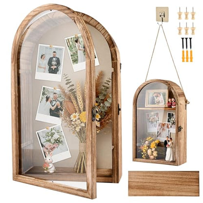 Arch Shadow Box Frame 10x16 Inch, Large Display Case with Linen Back and Removable Shelves, Memory Box for Wedding Bouquet, Medals, Photos, Awards & Keepsakes