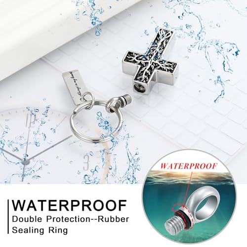XSMZB Cross Urn Necklace for Ashes for Women Men Tree of Life Cross Cremation Jewelry Keepsake Pendant for Ashes of Loved One - color: Silver Keychain