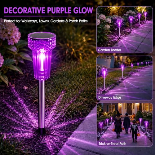 Halloween Solar Lights Outdoor Waterproof Purple Landscape Lights, 8 Pack - color: Purple, size: 8Pack