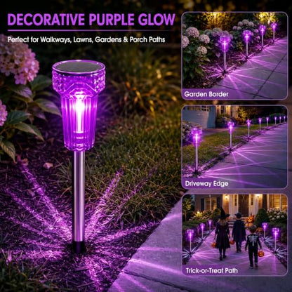 Halloween Solar Lights Outdoor Waterproof Purple Landscape Lights, 8 Pack - color: Purple, size: 8Pack
