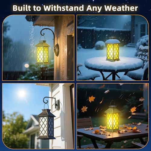 2 Pack 13" Solar Lanterns Outdoor Waterproof Cross Pattern | 2 pack 13-inch waterproof metal glass lanterns with flickering flame for patio, garden, porch, pathway and gifts for mom - style: Bronze-Cross01
