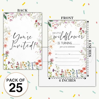 Birthday Invitations for Girl - Wildflowers Birthday Invites with Envelopes(25-Count) - Garden Fill-in Invite Cards for Girls Party Supplies Favors Decorations - A14 - style: Our Little Wildflower