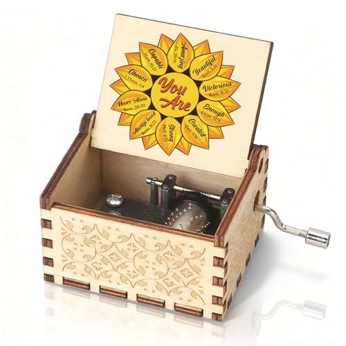 Christian Music Box Wooden Musical Boxes Motivational Inspirational Gifts for Women Christmas Birthday Gifts Presents Sunflower Gift Valentines Day Galentines Day Gifts for Girl Friend Sister Daughter