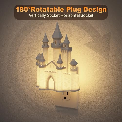 JandCase Night Lights Plug into Wall, 2 Pack 3D Printed Castle Night Light - color: Castle-3000K, size: 2 Pack