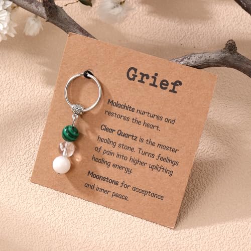 GINAZL Natural Crystals Keychain Gift, Evil Eyes Charm Keychains Inspirational Keychain for Women Bag/purse Charms - color: Grief