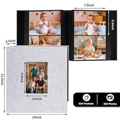 Aevdor 5x7 Photo Album, Holds 320 Photos, Linen Cover, Grey | Fits 5x7 Photos, Postcards & Artwork, Family & Wedding Albums, Baby & Travel Memories - color: Grey