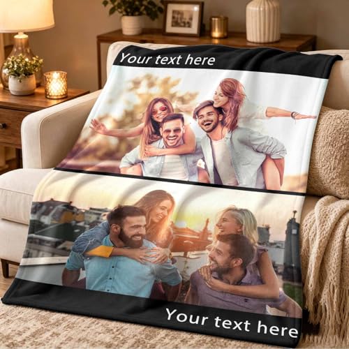 Personalized Photo Throw Blanket for Christmas Birthday, Custom Blanket with Photos Customized Picture Blankets Sofa Blanket Gifts for Friends Family Couples Dad Mom Daughter Son 50" x 60" - color: Multi2