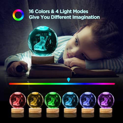 Crystal Ball Night Light Cat Lamp, 3.15 Inch Cat Figurines with 16 Color Wooden LED Base, Birthday & - color: Cute Cat
