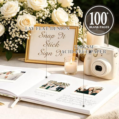 EVERLORIA Wedding Guest Book, 108 Blank Pages Guest Sign in Book, Leather Hardcover Signature Guestbook for Wedding Reception Bridal Baby Shower Anniversary Quinceanera Birthday Graduation - color: Floral E
