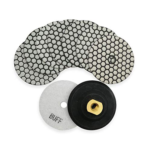 SHDIATOOL Dry Diamond polishing Pads 4 Inch Set of 8 Pieces Plus a Rubber Backer for Granite Marble Stone Quartz Ceramic - style: 8 Pieces+R Backer