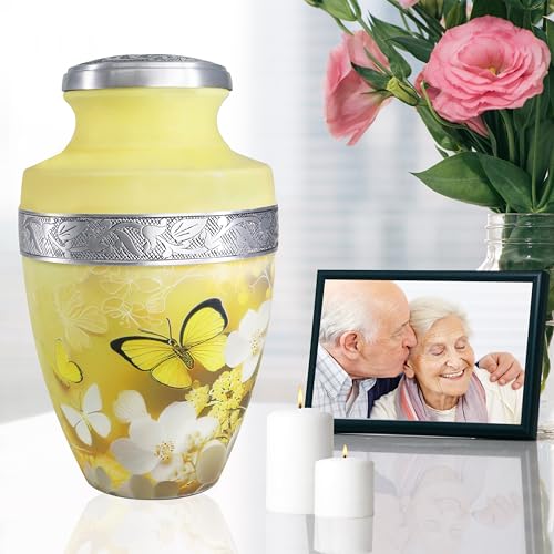 M MEILINXU Yellow Butterfly Urn, Cremation Urns for Human Ashes, Large - color: Yellow, size: Large / Adult