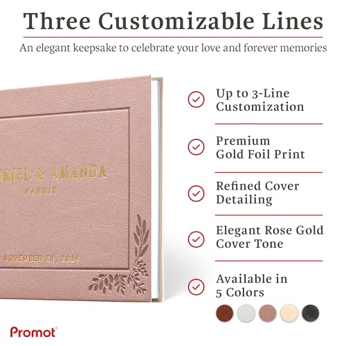 Personalized Hardcover Wedding Guestbook (Rose Gold) | Elegant Wedding Keepsake Design, Premium Hardcover Construction, Smooth Lined Writing Pages, Perfect for Cherished Messages - color: Rose Gold