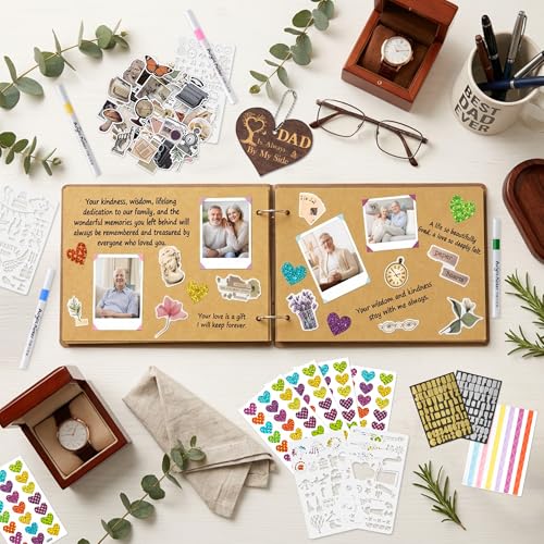 CY2SIDE Grandpa Memorial Gifts Photo Album – 110PCS In Loving Memory of Grandpa Wooden Scrapbook Kit Sympathy Gift for Loss of Grandfather, Bereavement Grief Album for Father’s Day & Grieving Family - style: Memorial Grandpa