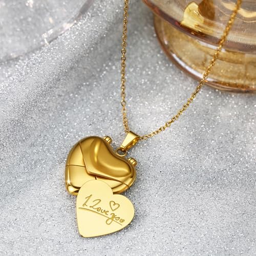 Gold Locket Necklace for Women Vintage, Heart Star Moon Butterfly Angel Holds Picture Photo Oval Locket Pendant Memorial Necklace Personalized Celestial Jewelry Birthday Gifts - style: Heart Envelope
