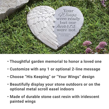Let's Make Memories Personalized Memorial Garden Stone - Sympathy - Loss of Loved One - Condolences - Indoor/Outdoor - Durable Resin - 3D Wings of Love - in His Keeping - style: In His Keeping
