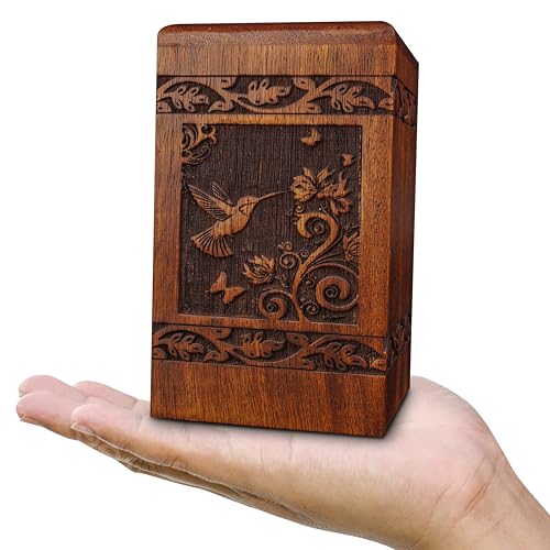 ZIYA Handmade Wooden Keepsake Sharing Cremation Urns for Human Ashes Adult Female Male – Hummingbird Small Decorative Funeral Burial Adult Mini Urn for Women Men Ashes Box for Mom Dad Up to 20 lbs - size: Small (Keepsake)