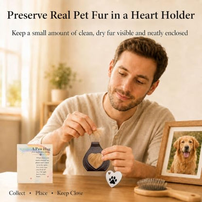 Pet Memorial Gifts for Loss of Dog or Cat, Pet Fur Keepsake with Heart Window, Pet Hair Memorial Holder with Paw Print Pocket Hug, Gifts from Rainbow Bridge, Sympathy Gift for Pet Owners