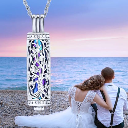 shajwo Cylinder Cremation Jewelry Tree of Life Urn Ashes Necklace for Women Men Vial Cremation Ash Pendant Loved One Memorial Jewelry - color: Rainbow