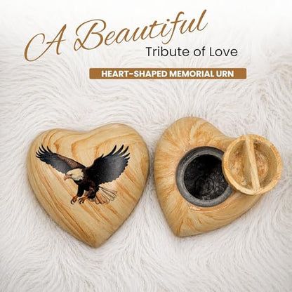 Eagle Fly Heart Keepsake Urn - Eagle Sharing Urn - Handcrafted Mini Memorial Cremation Urn for Human Ashes with Display Stand & Velvet Box (Heart Keepsake)