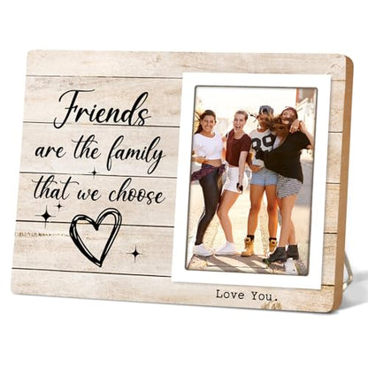 Family Picture Frame, Best Friend Picture Frame Gifts for Best Friend Women BFF Sister, Friends Are the Family We Choose Wooden Photo Frame 4 x 6Inch Heart Pattern12P054 - size: 4X6