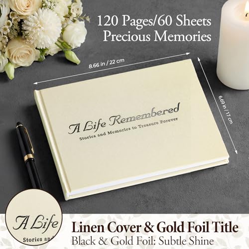 Funeral Guest Book Set, Ivory Linen, Celebration Of Life, 120 Lined Pages - color: Ivory
