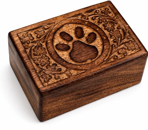 Handmade Wooden Pet Urn Box for Dog & Cat Ashes Keepsake Cremation Box