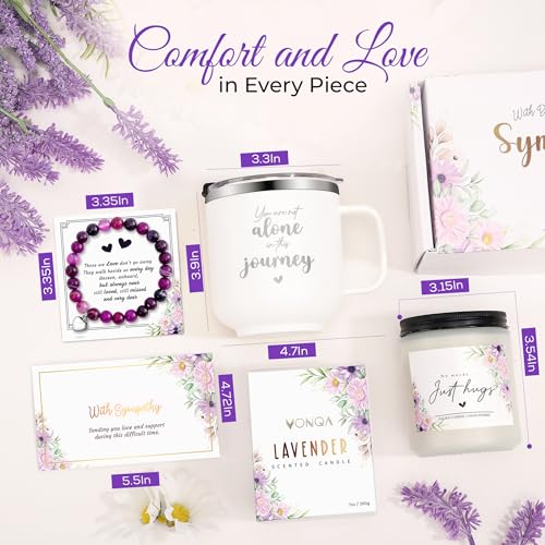 Sympathy Gifts for Loss of Loved One, Bereavement Grief Basket for Women | Sorry for Your Loss Condolences Gift for Grieving Friend, Mom or Sister with Lavender Candle, Insulated Mug, Bracelet & Card
