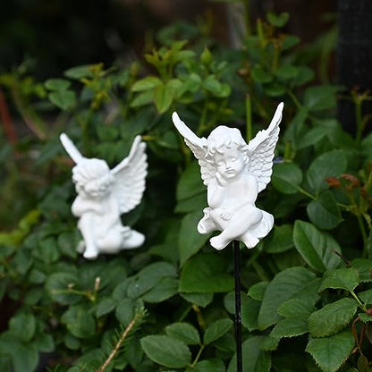 OwMell Set of 2 Decorative Angel Garden Stakes, Angel Memorial Garden Decor - style: Cherubs