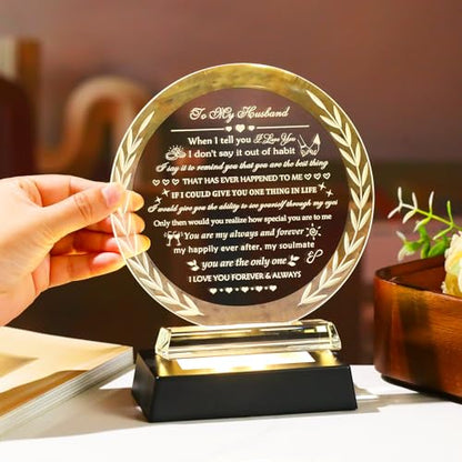 YWHL Gifts for Husband from Wife with Colorful LED Base Anniversary Birthday Husband Gifts Ideas to My Husband Crystal keepsake Best I Love You Gift for Him on Valentine's Day Fathers Day Christmas - style: Husband Gifts+ LED Base Style 3