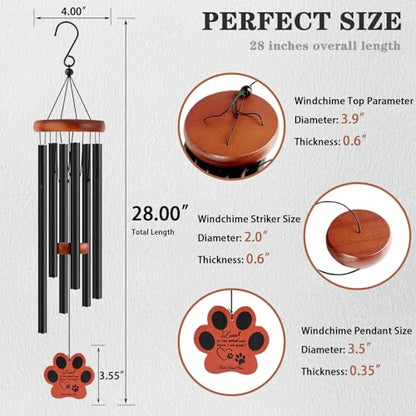 VENBEEL Pet Memorial Wind Chime, 28" Dog Memorial Gifts for Loss of Dog, Pet Loss Sympathy Bereavement Remembrance Gift - color: C-petpaw-black