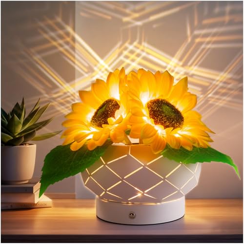 Cordless Sunflowers Table Lamp, Dimmable LED Touch Beside Lamp with Rechargeable Battery Operated, Small Night Light Lamps for Room Home Decor, Birthday Gift for Women Mom - size: Classic 3-Flower Model
