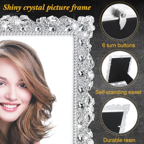 Yookeer 1 Pack 8 x 10 Inch Crystal Picture Frame Resin Wedding Photo Frame Jewel Picture with Rhinestones Photo Gift for Wedding Table Top Desktop Display - color: Silver, size: 8 x 10 Inch