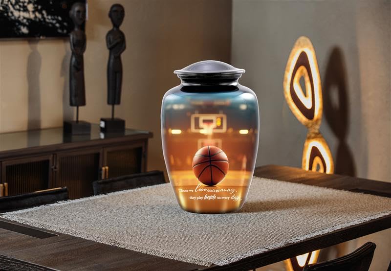 Basketball Cremation Urn – Adult Urn for Human Ashes – Perfect Tribute for a Basketball Fan – Sports Memorial Urn for Men and Women – Arena & Hoop Design – Urn Holds up to 210 lbs (Large)