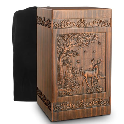 Wooden Urn for Ashes Adult Male Female, Cremation Urns for Human Ashes Adult Men Women, Decorative Burial Funeral Memorial Deer Urn Box Holds 250 Cubic Inches