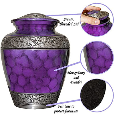 Extra Large Companion Human Funeral Cremation Urn, Personalized Double Urn for Two Adults (Purple) - color: Purple