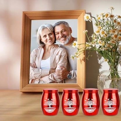 Mini Urns for Ashes Keepsake Set of 4, Small Cremation Keepsake Urns for Human/Pet Ashes, Memorial Sharing Urns for Family & Loved Ones - Red