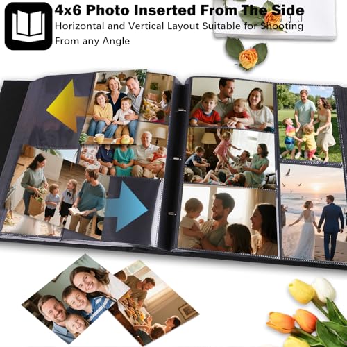 Ruibytree Extra Large Capacity Photo Album 4x6 Pictures 1000 Pockets, Black | Linen Hardcover, Removable Acid-Free Pages, Fits Horizontal & Vertical Photos, Front 4x6 Window, for Family, Wedding & Travel - color: Black