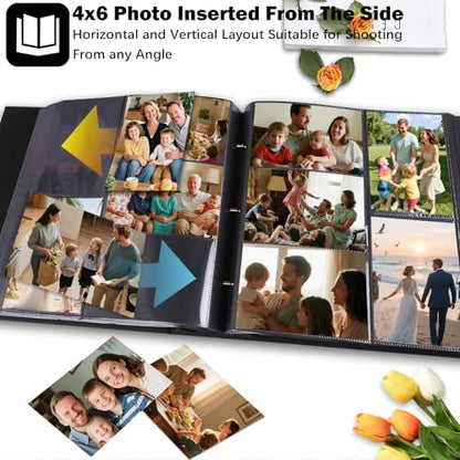 Ruibytree Extra Large Capacity Photo Album 4x6 Pictures 1000 Pockets, Black | Linen Hardcover, Removable Acid-Free Pages, Fits Horizontal & Vertical Photos, Front 4x6 Window, for Family, Wedding & Travel - color: Black