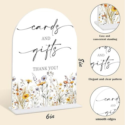 Wedding Signs for Ceremony and Reception, Boho Floral Cards And Gifts Sign, Wedding Signage with Stand, Bridal Shower Table Centerpieces, Supplies for Engagement Reception and Event Party, 30 - color: Cards and Gifts Sign, 30