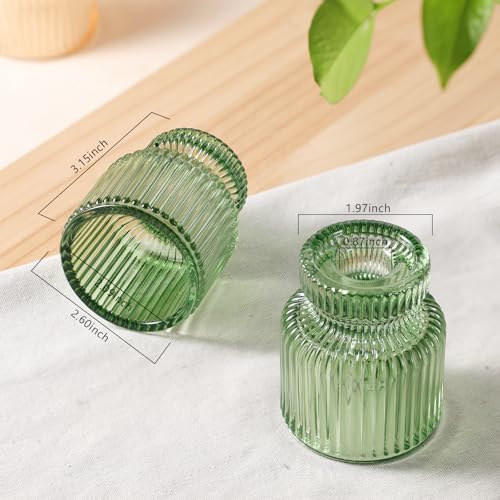 DARJEN 6 Pcs Green Candlestick Holders - Glass Taper Candle Holders Tealight Votive Candle Holders for Table Centerpieces, Wedding, Dinner Party, Home, Gifts - color: Green, size: 6Pcs